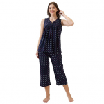 Women's Cotton Printed Round Neck Short Sleeve Night Suit Set | Capri Set | Casual Night Dress