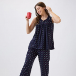 Women's Cotton Printed Round Neck Short Sleeve Night Suit Set | Capri Set | Casual Night Dress