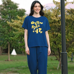 Night Suit for Women's Typography Printed Cotton Night Dress of Top and Wide Bottom Pyjama